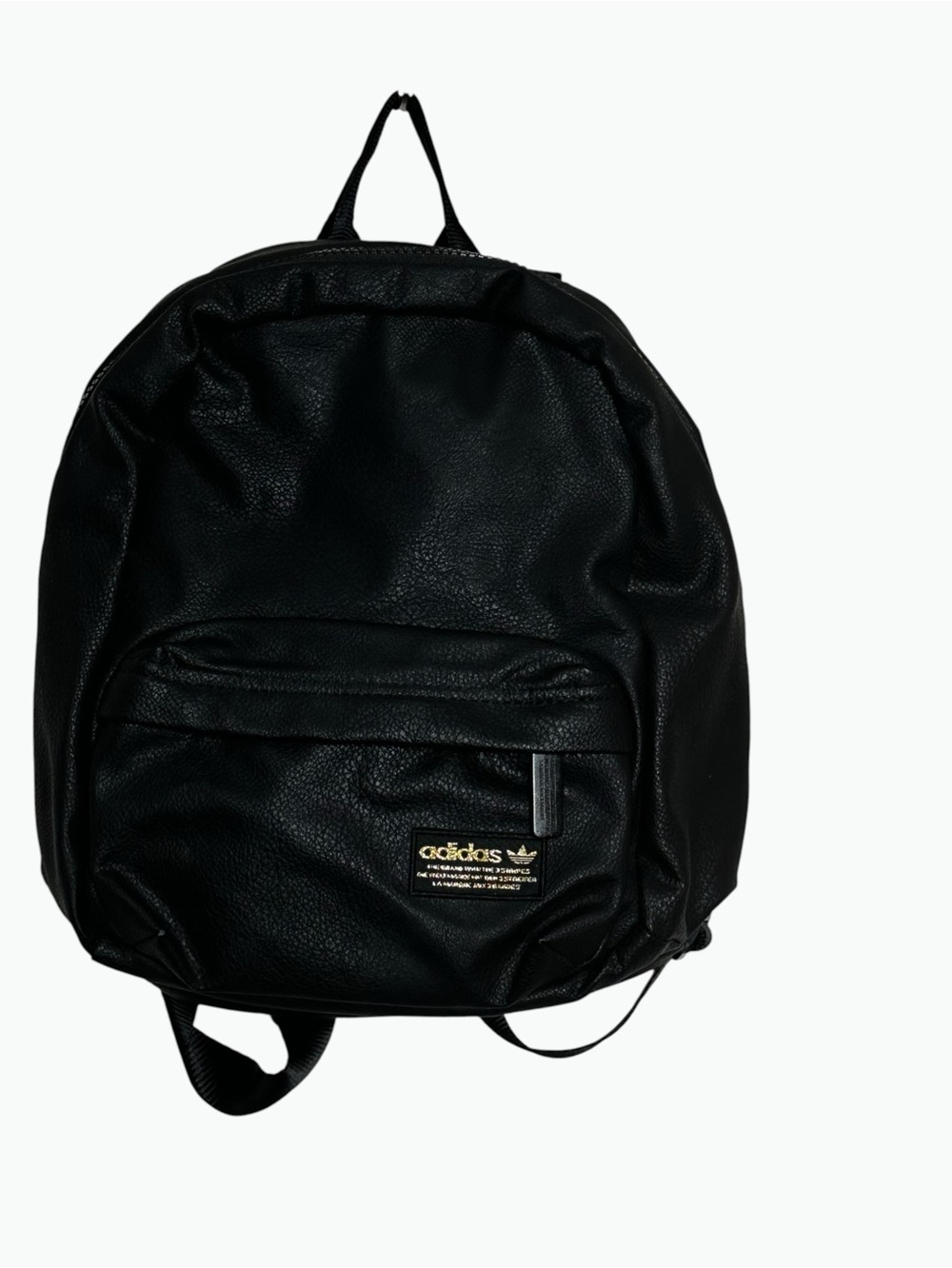 adidas Originals Black Faux Leather Mini Backpack Trefoil Gold Accent Logo